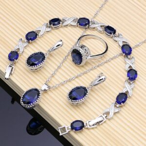 Set complet Natural Dark Blue cu Pandantiv, Bratara, Cercei si Inel