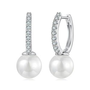 Cercei Perle Eclat din argint 925 cu moissanite si perla de apa dulce