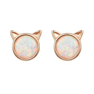 Cercei Kitty Glow din Argint 925 cu Opal si Aur Roz